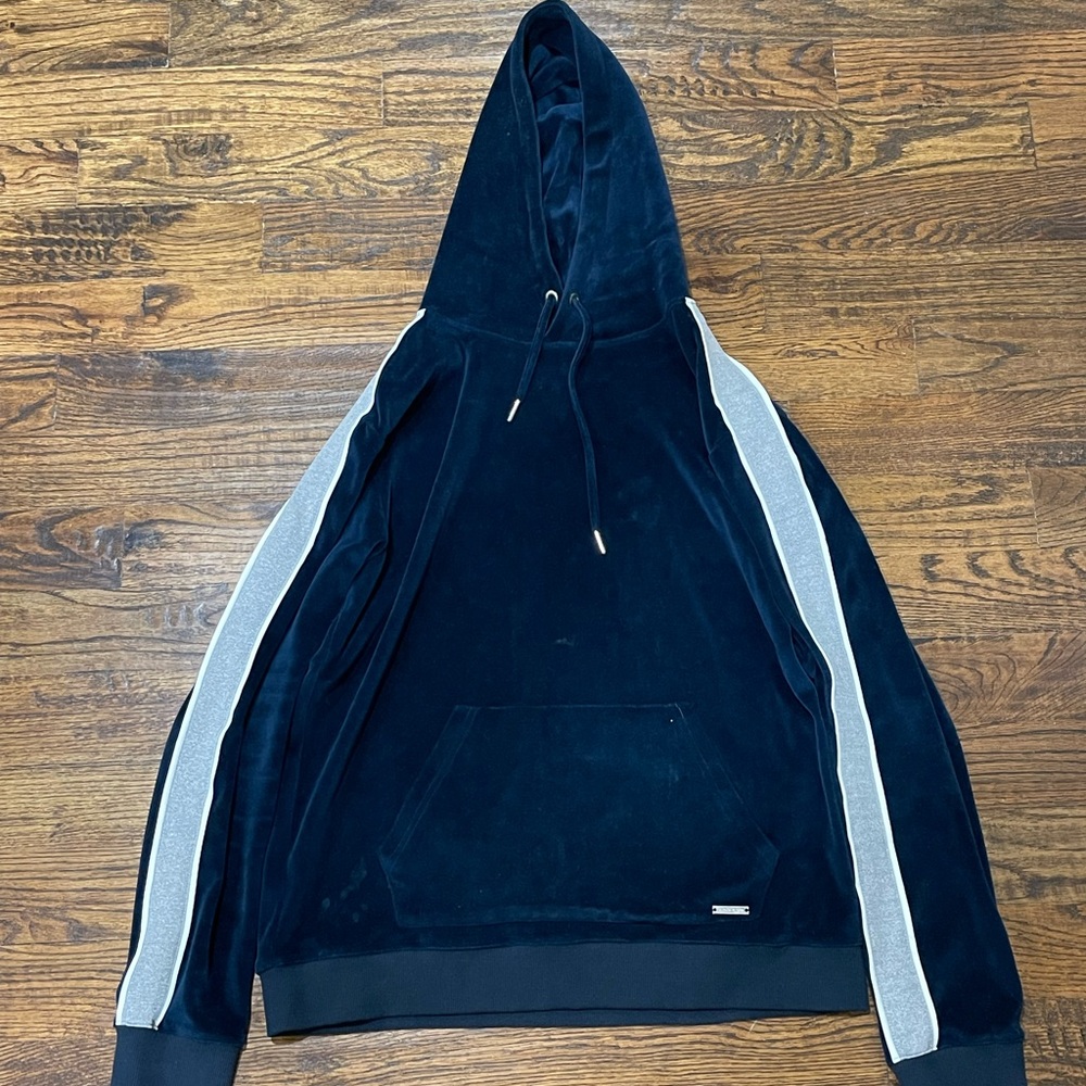 Maniere De Voir Navy Hoodie with Metallic Accents
